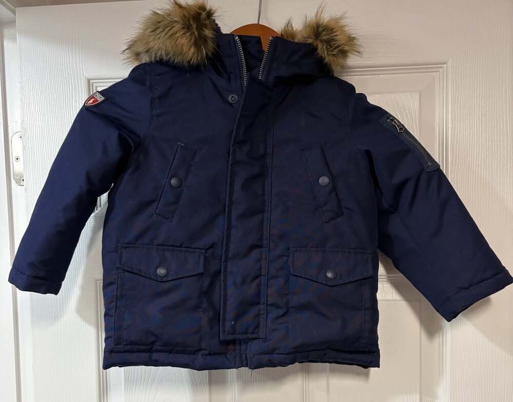 Polo Ralph Lauren Parka Size 3T Navy Blue Faux Fur Hood Winter Coat